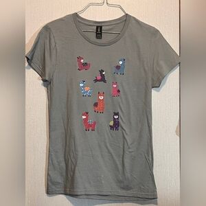 Anvil Lightweight Gray Ladies Tee with Llamas